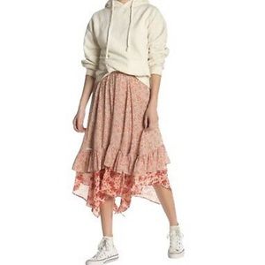 Free people NWT ruffle skirt red floral